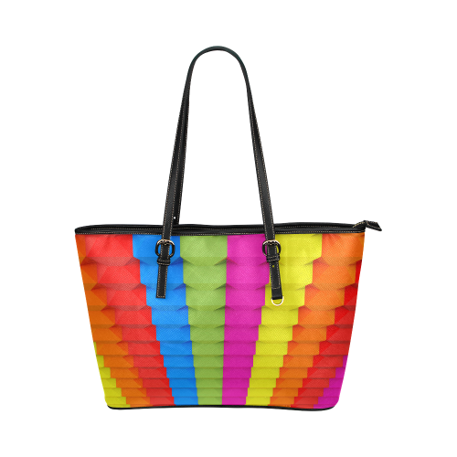 Abstract Geometric 3d Colorful Blocks Leather Tote Bag/Large (Model 1651)