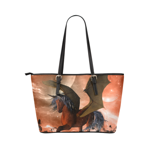 Wonderful dark unicorn Leather Tote Bag/Small (Model 1651)