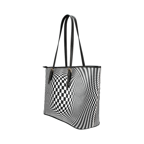 Optical Illusion Checkers Leather Tote Bag/Small (Model 1651)