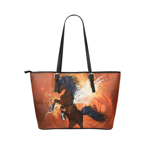 Wonderful horse, water wings and fire Leather Tote Bag/Small (Model 1651)