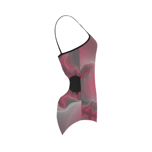 pink gray and black fractal Strap Swimsuit ( Model S05)