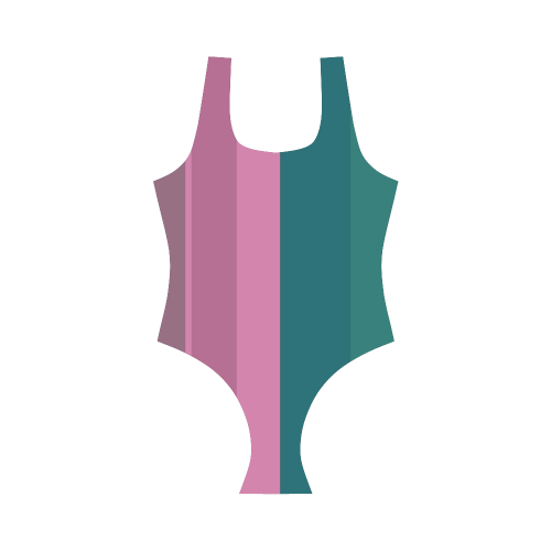 pink teal and olive stripes Vest One Piece Swimsuit (Model S04)
