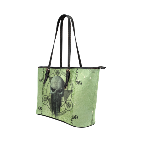 Awesome skull Leather Tote Bag/Small (Model 1651)