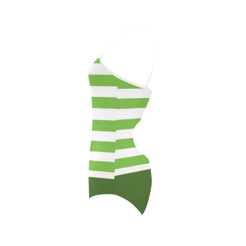 green and white stripes Strap Swimsuit ( Model S05)