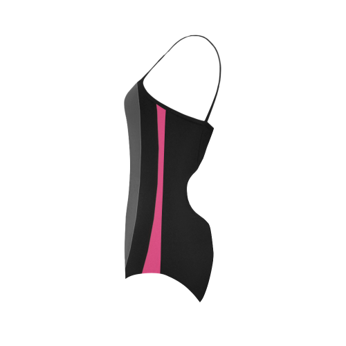 black gray and pink stripes  2 Strap Swimsuit ( Model S05)