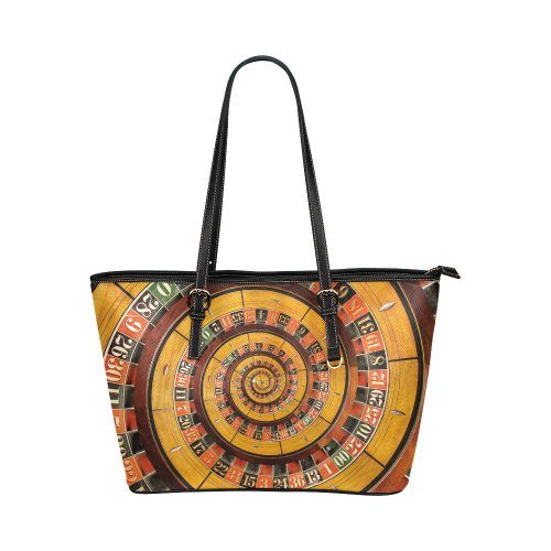 Casino Roullette Wheel Spiral Droste Leather Tote Bag/Large (Model 1651)