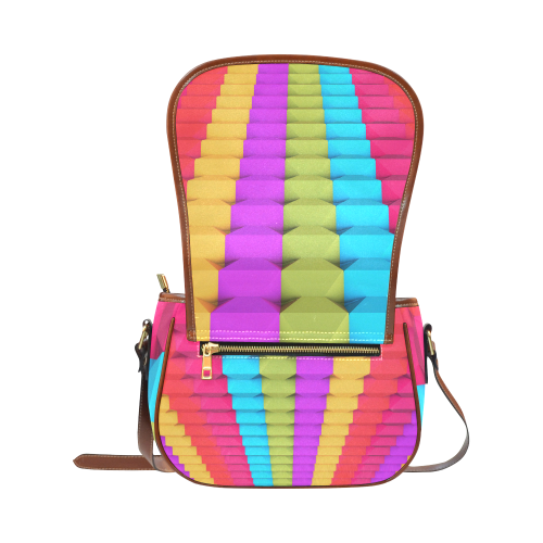 Abstract Geometric 3d Colorful Blocks Saddle Bag/Large (Model 1649)