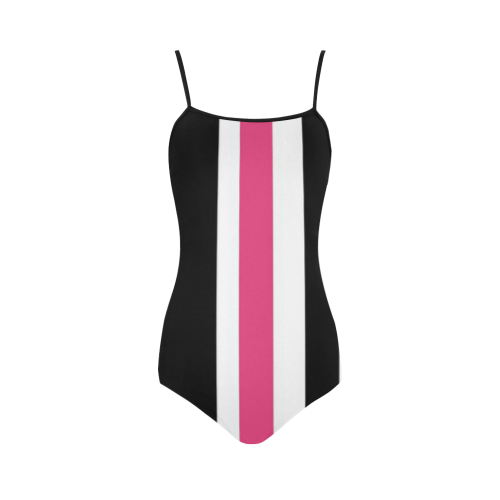 black white and pink stripes 2 Strap Swimsuit ( Model S05)