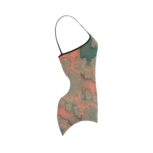 orange and green fractal Strap Swimsuit ( Model S05)