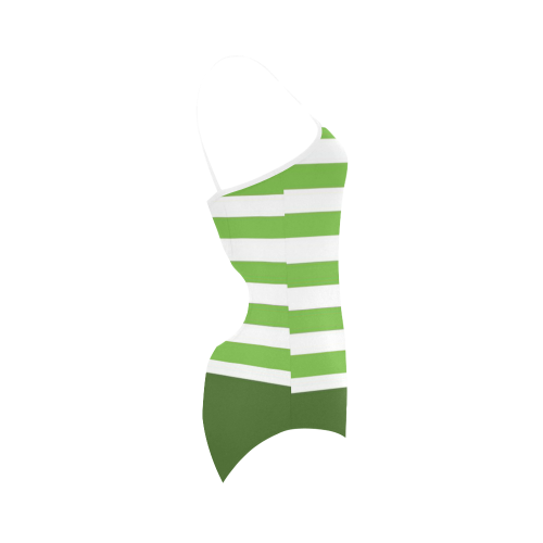 green and white stripes Strap Swimsuit ( Model S05)