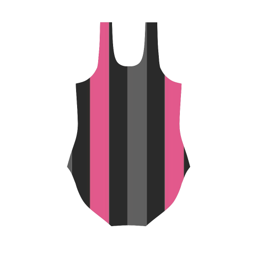 black gray and pink stripes 2 Vest One Piece Swimsuit (Model S04)