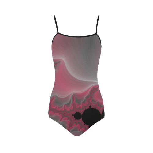 pink gray and black fractal Strap Swimsuit ( Model S05)