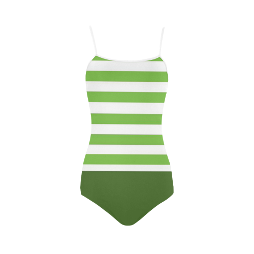 green and white stripes Strap Swimsuit ( Model S05)