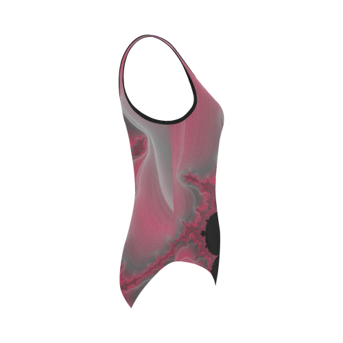 pink gray and black fractal Vest One Piece Swimsuit (Model S04)
