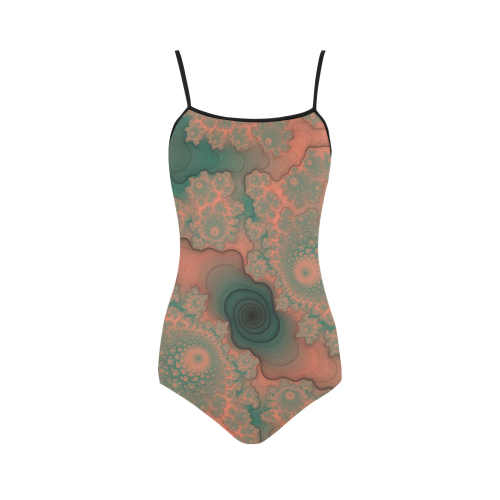 orange and green fractal Strap Swimsuit ( Model S05)