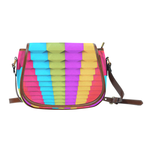 Abstract Geometric 3d Colorful Blocks Saddle Bag/Large (Model 1649)