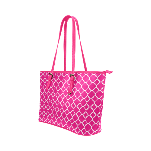 hot pink white quatrefoil classic pattern Leather Tote Bag/Small (Model 1651)