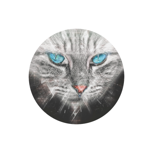 Silver Abstract Cat Face with blue Eyes Round Mousepad