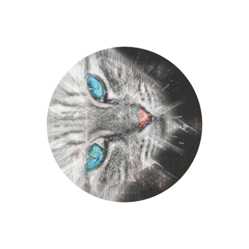 Silver Abstract Cat Face with blue Eyes Round Mousepad