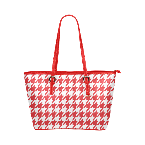 red and white houndstooth classic pattern Leather Tote Bag/Large (Model 1651)