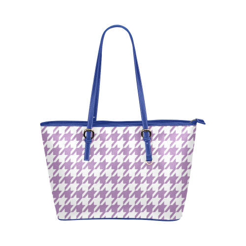 lilac and white houndstooth classic pattern Leather Tote Bag/Large (Model 1651)