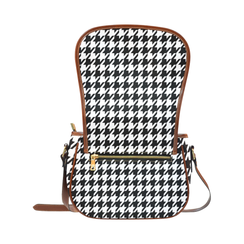 black and white houndstooth classic pattern Saddle Bag/Small (Model 1649) Full Customization