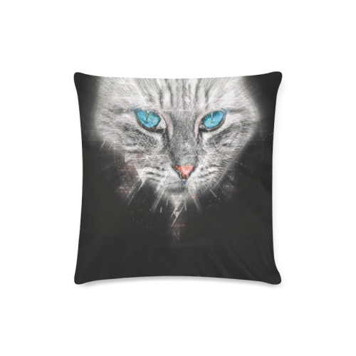 Silver Abstract Cat Face with blue Eyes Custom Zippered Pillow Case 16"x16" (one side)