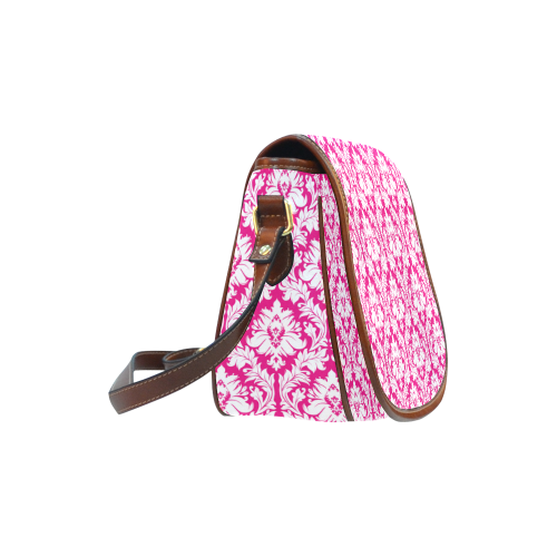 damask pattern hot pink and white Saddle Bag/Small (Model 1649) Full Customization