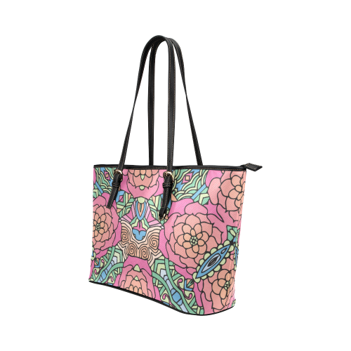 Mariager-Carnival colors-rose flowers Leather Tote Bag/Large (Model 1651)