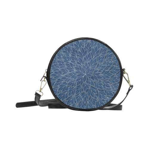 floating leaf pattern navy blue white Round Sling Bag (Model 1647)