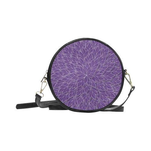 floating leaf pattern royal purple white Round Sling Bag (Model 1647)