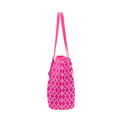 hot pink white quatrefoil classic pattern Leather Tote Bag/Small (Model 1651)