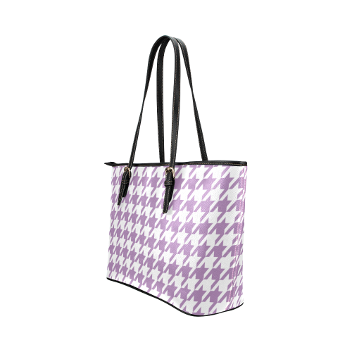 lilac and white houndstooth classic pattern Leather Tote Bag/Small (Model 1651)