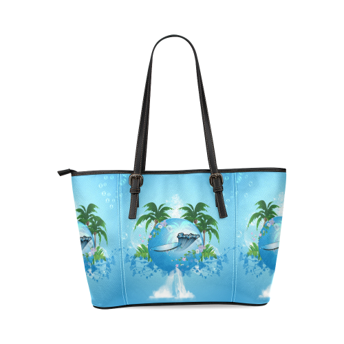 summer sport, surfing Leather Tote Bag/Large (Model 1640)