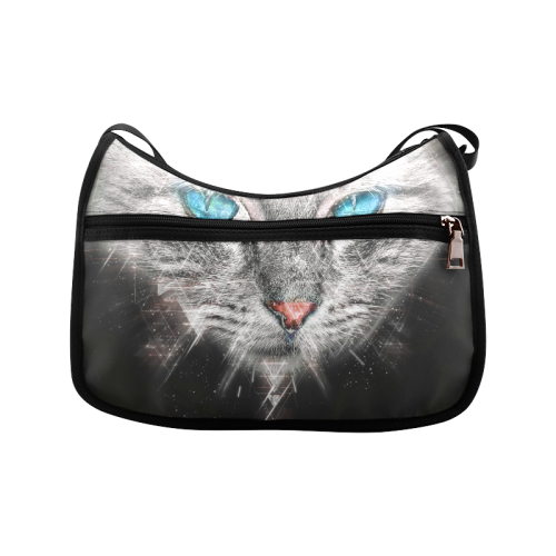 Silver Abstract Cat Face with blue Eyes Crossbody Bags (Model 1616)