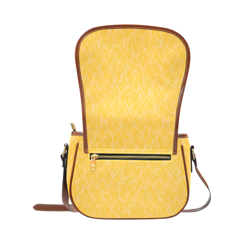doodle leaf pattern sunny yellow white Saddle Bag/Large (Model 1649)
