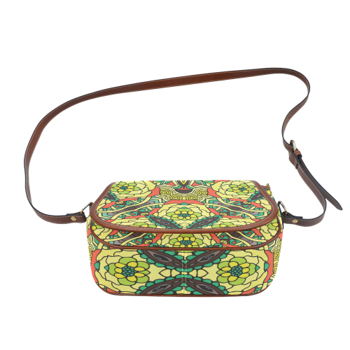 Mariger, Retro Yellow orange and green rose Saddle Bag/Small (Model 1649) Full Customization