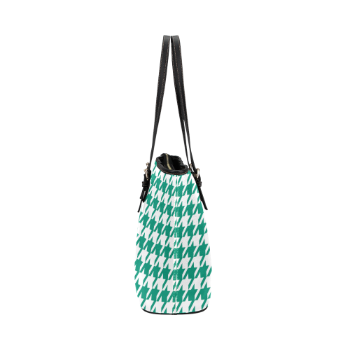 emerald green and white houndstooth classic patter Leather Tote Bag/Small (Model 1651)