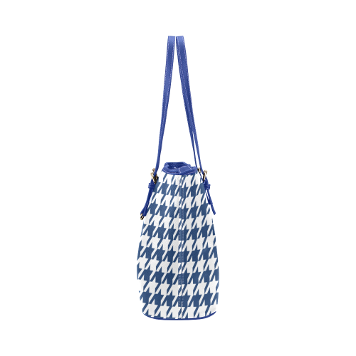 dark blue and white houndstooth classic pattern Leather Tote Bag/Large (Model 1651)