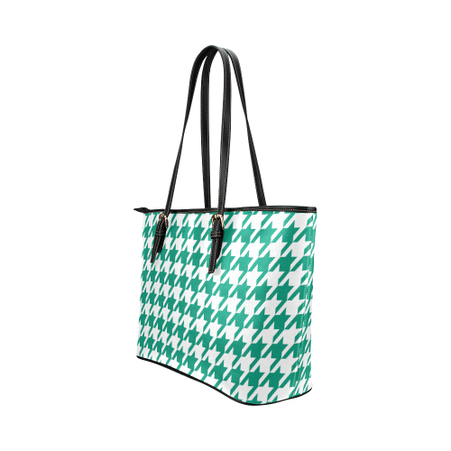 emerald green and white houndstooth classic patter Leather Tote Bag/Small (Model 1651)