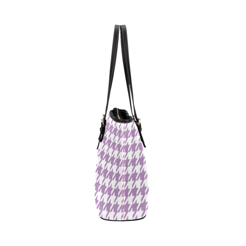 lilac and white houndstooth classic pattern Leather Tote Bag/Small (Model 1651)