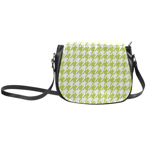 spring green and white houndstooth classic pattern Classic Saddle Bag/Large (Model 1648)