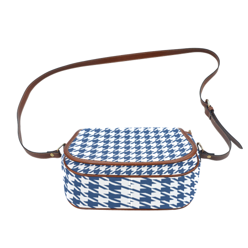 dark blue and white houndstooth classic pattern Saddle Bag/Small (Model 1649) Full Customization