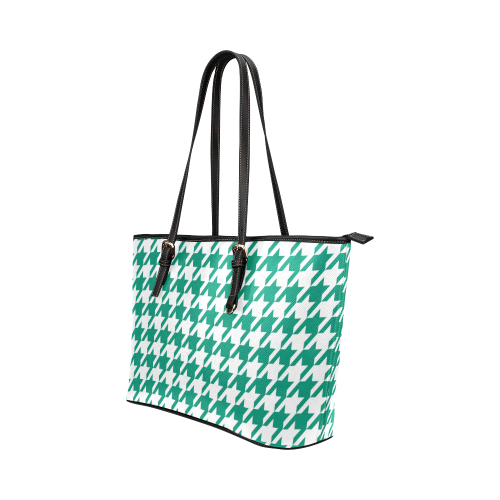 emerald green and white houndstooth classic patter Leather Tote Bag/Small (Model 1651)