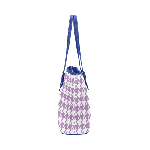 lilac and white houndstooth classic pattern Leather Tote Bag/Large (Model 1651)