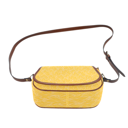 doodle leaf pattern sunny yellow white Saddle Bag/Large (Model 1649)