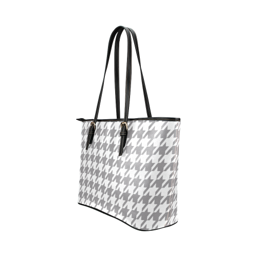 grey and white houndstooth classic pattern Leather Tote Bag/Large (Model 1651)