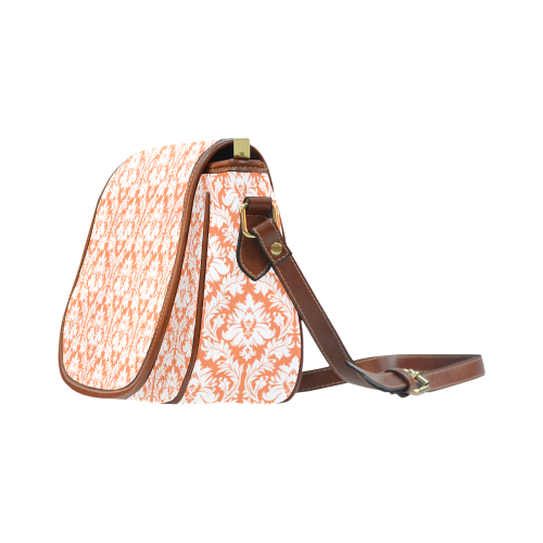 damask pattern orange and white Saddle Bag/Large (Model 1649)