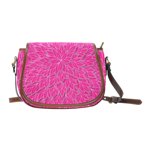 hot pink white floating leaf patttern Saddle Bag/Small (Model 1649) Full Customization
