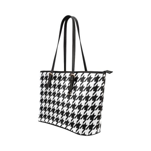 black and white houndstooth classic pattern Leather Tote Bag/Large (Model 1651)